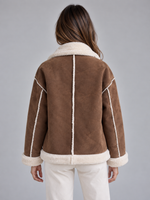 Women’s Faux Shearling Suede Look Jacket – Aviator Style Coat