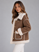 Women’s Faux Shearling Suede Look Jacket – Aviator Style Coat