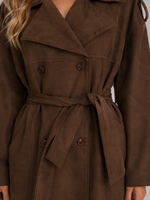 Women's Faux Suede Trench Coat – Belted Long Double-Breasted Style