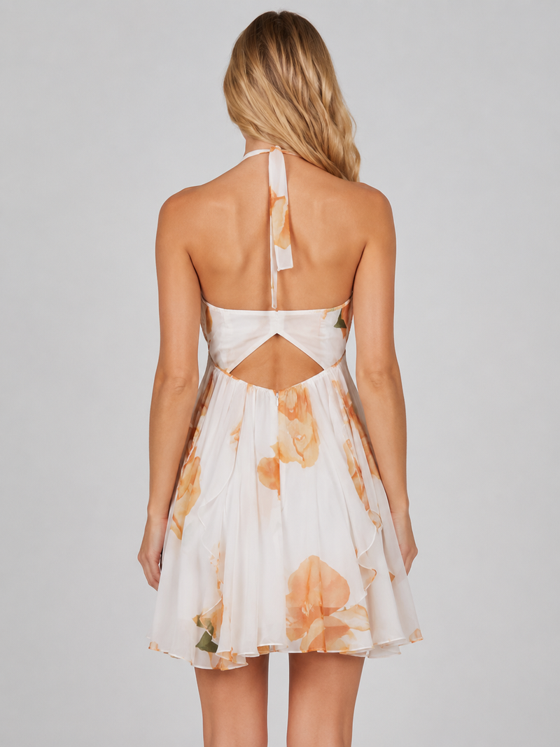 Women’s Floral Chiffon Halter Mini Dress – Summer Occasion Style