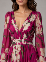 Women's Floral Chiffon Maxi Dress – Flattering Waist-Tie