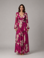 Women's Floral Chiffon Maxi Dress – Flattering Waist-Tie