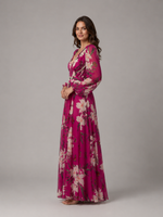 Women's Floral Chiffon Maxi Dress – Flattering Waist-Tie