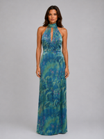 Women's Floral Chiffon Maxi Dress – Scarf Neck Halter Design