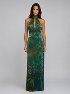 Women's Floral Chiffon Maxi Dress – Scarf Neck Halter Design