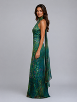Women's Floral Chiffon Maxi Dress – Scarf Neck Halter Design