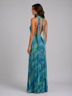 Women's Floral Chiffon Maxi Dress – Scarf Neck Halter Design