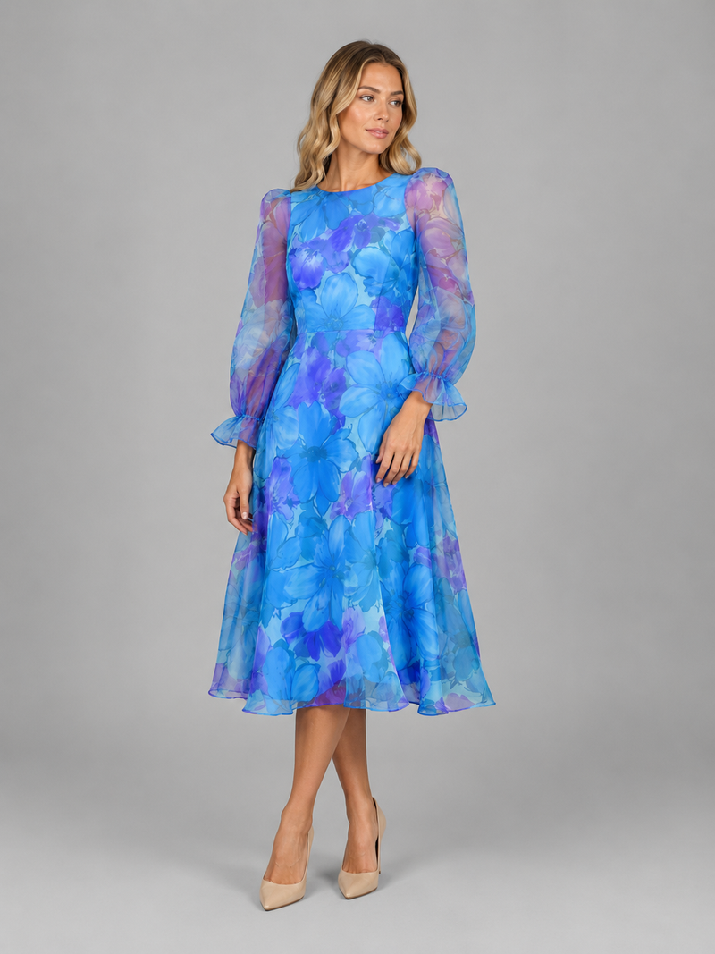 Women's Floral Chiffon Midi Dress – Summer Occasion Style