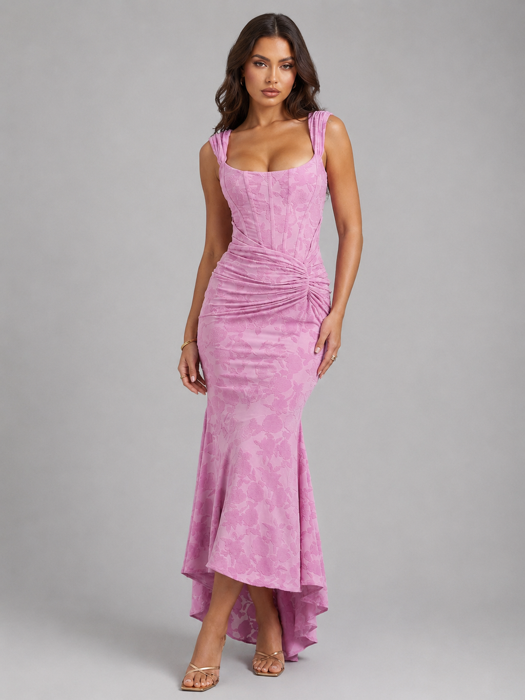 Women's Floral Corset Maxi Dress with Asymmetrical Hem – Sculpted Silh – Montleigh