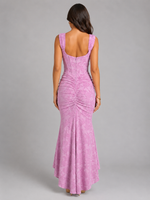 Women’s Floral Corset Maxi Dress with Asymmetrical Hem – Sculpted Silhouette