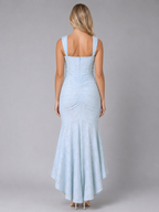 Women’s Ruched Lace Midi Dress – Sculpted Bodycon Fit