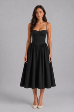 Women’s Floral Corset Midi Dress – Sweetheart Neck Wedding Guest Style