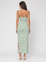 Women’s Floral Cowl Neck Midi Dress – Side Split Summer Style