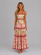 Women's Floral Cut Out Maxi Dress – Lace Up Back Style