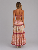 Women's Floral Cut Out Maxi Dress – Lace Up Back Style
