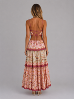 Women's Floral Cut Out Maxi Dress – Lace Up Back Style