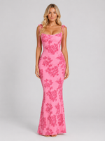 Women's Floral Embroidered Maxi Dress – Tie Strap Occasion Gown