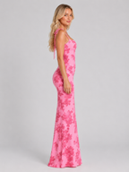 Women's Floral Embroidered Maxi Dress – Tie Strap Occasion Gown