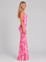Women's Floral Embroidered Maxi Dress – Tie Strap Occasion Gown