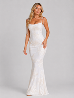 Women's Floral Embroidered Maxi Dress – Tie Strap Occasion Gown