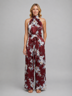 Women's Floral Halter Neck Wide Leg Jumpsuit – Tie Waist Style