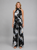 Women's Floral Halter Neck Wide Leg Jumpsuit – Tie Waist Style