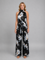 Women's Floral Halter Neck Wide Leg Jumpsuit – Tie Waist Style