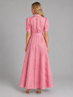 Women’s Floral Jacquard Maxi Dress – Flattering Belted Waist