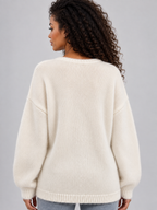 Women’s Floral Knit Jumper – Crew Neck Long Sleeve Sweater with 3D Flower Detail