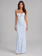 Women’s Floral Lace-Up Maxi Dress – Figure-Hugging Summer Fit