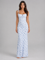 Women’s Floral Lace-Up Maxi Dress – Figure-Hugging Summer Fit
