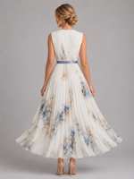 Women’s Floral Maxi Dress – Pleated A-Line Fit
