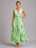 Women’s Floral Maxi Dress – Pleated A-Line Fit