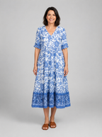 Women's Floral Print Midi Dress – V-Neck Tiered Summer Style