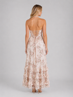 Women's Floral Ruffle Maxi Dress – Beaded Halter Neck