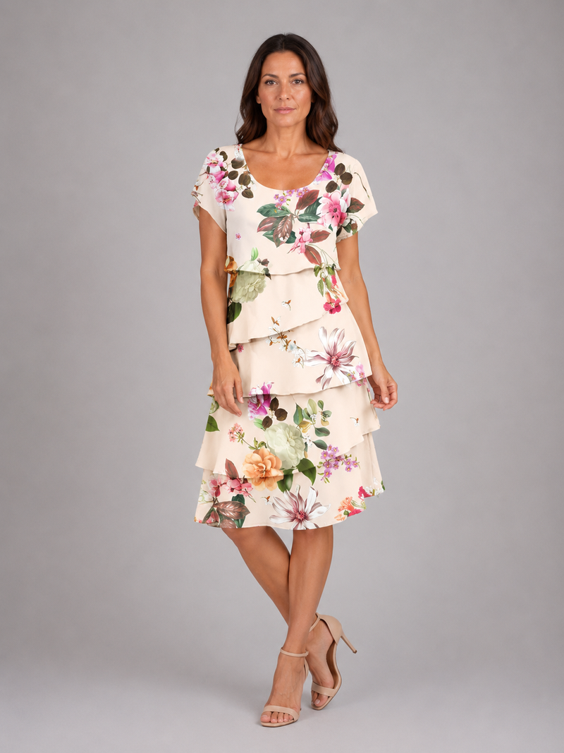 Women's Floral Ruffle Mini Dress – Layered Short Sleeve Style