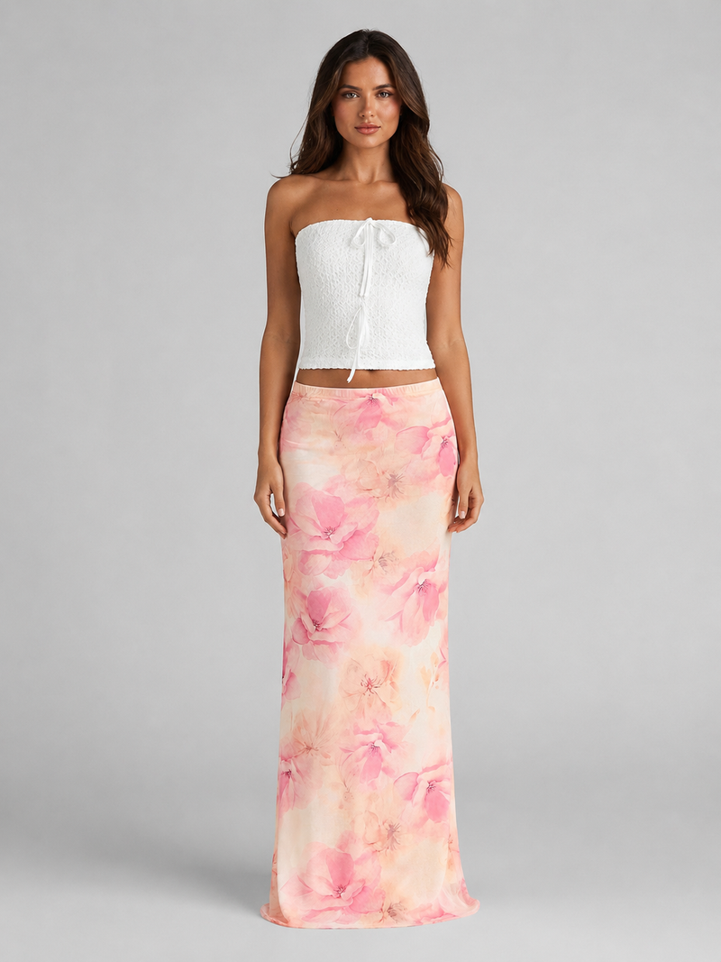 Women's Floral Satin Feel Maxi Skirt – Summer Holiday Occasion