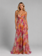 Women’s Floral V-Neck Maxi Dress – Flowing Silhouette