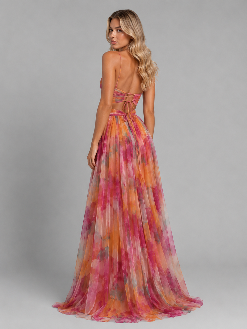 Women’s Floral V-Neck Maxi Dress – Flowing Silhouette