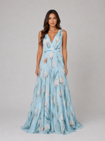 Women’s Floral V-Neck Maxi Dress with Cinched Waist – Summer Occasion Style