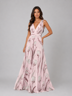 Women’s Floral V-Neck Maxi Dress with Cinched Waist – Summer Occasion Style