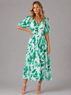 Women’s Floral V-Neck Midi Dress – Elegant Summer Occasion
