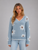 Women's Floral V-Neck Sweater – Soft Knit Casual Jumper