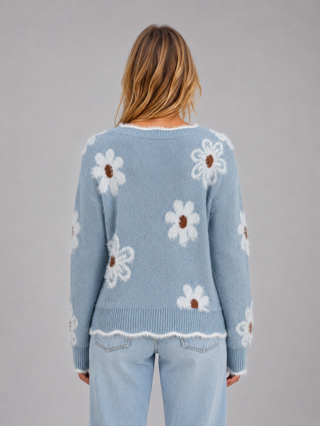 Women's Floral V-Neck Sweater – Soft Knit Casual Jumper