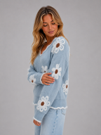 Women's Floral V-Neck Sweater – Soft Knit Casual Jumper