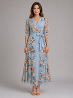 Women’s Floral Wrap Maxi Dress – Waist Tie Fit