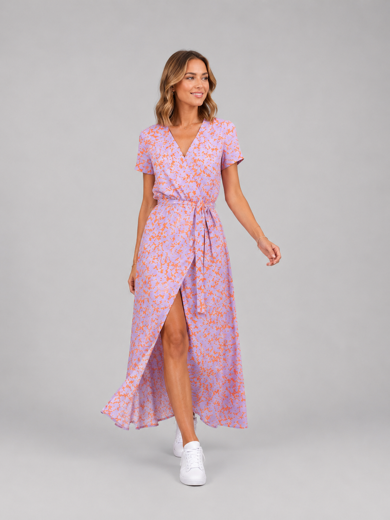 Women’s Floral Wrap Midi Dress – Relaxed Summer Elegance