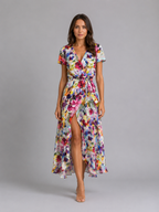 Women's Floral Wrap Midi Dress – Tie Waist Summer Style
