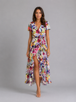 Women's Floral Wrap Midi Dress – Tie Waist Summer Style