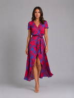 Women's Floral Wrap Midi Dress – Tie Waist Summer Style